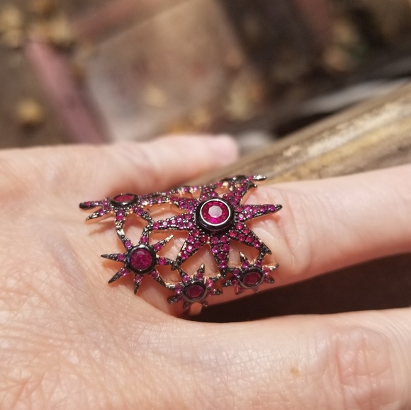 Kharma by Avelon Jewelry - Beautiful ruby multiple starburst rose gold ring